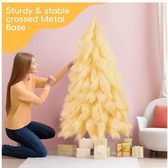 Handcrafted 4FT Yellow Ivory Tree, Fiber Tree Branch Tips & Metal Stand - Picture 4 of 7